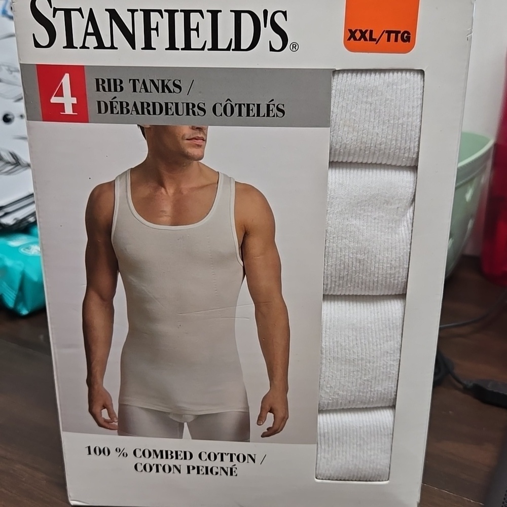 Stanfield's Size XXL White 4 Pack of Ribbed Cotton Tank Tops